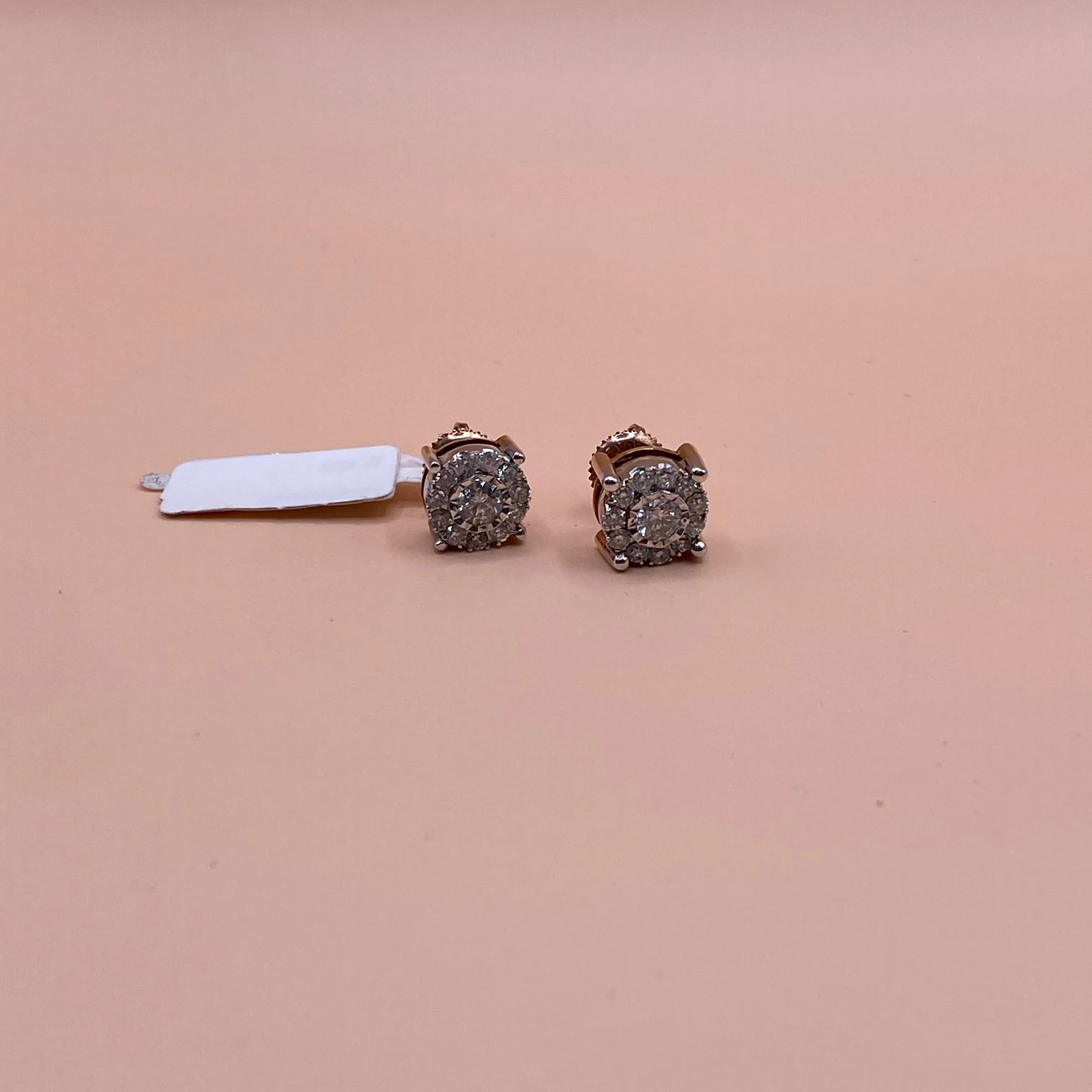 10K Rose-White Gold Diamond Circle Stud Earrings / 3.1gr