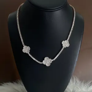 10K Rose-White Gold Tennis Flower Chain 3.75Ct Dia / 26.1gr / 3.1mm / 18in