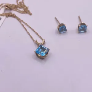 10K Yellow Gold Blue Diamond Jewelry Set / 1.4gr