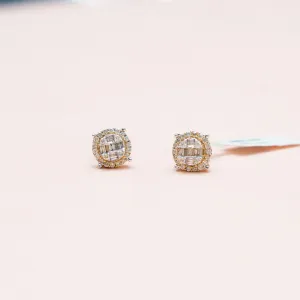 10K Yellow Gold Circle With Diamond Stud Earrings 1.20Ct / 2.4gr