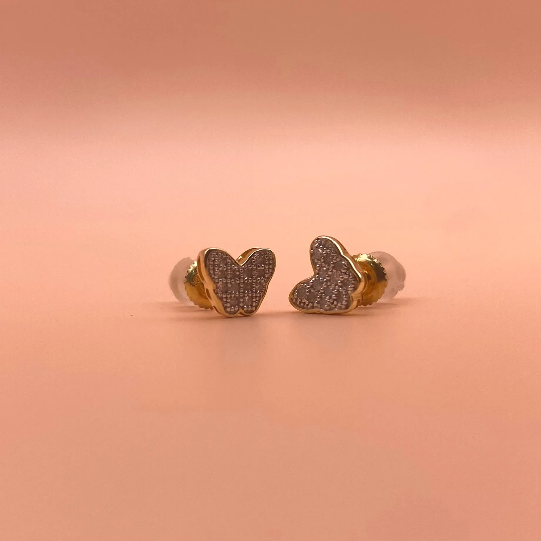 10K Yellow Gold Diamond Butterfly Stud Earrings 0.12Ct / 1gr