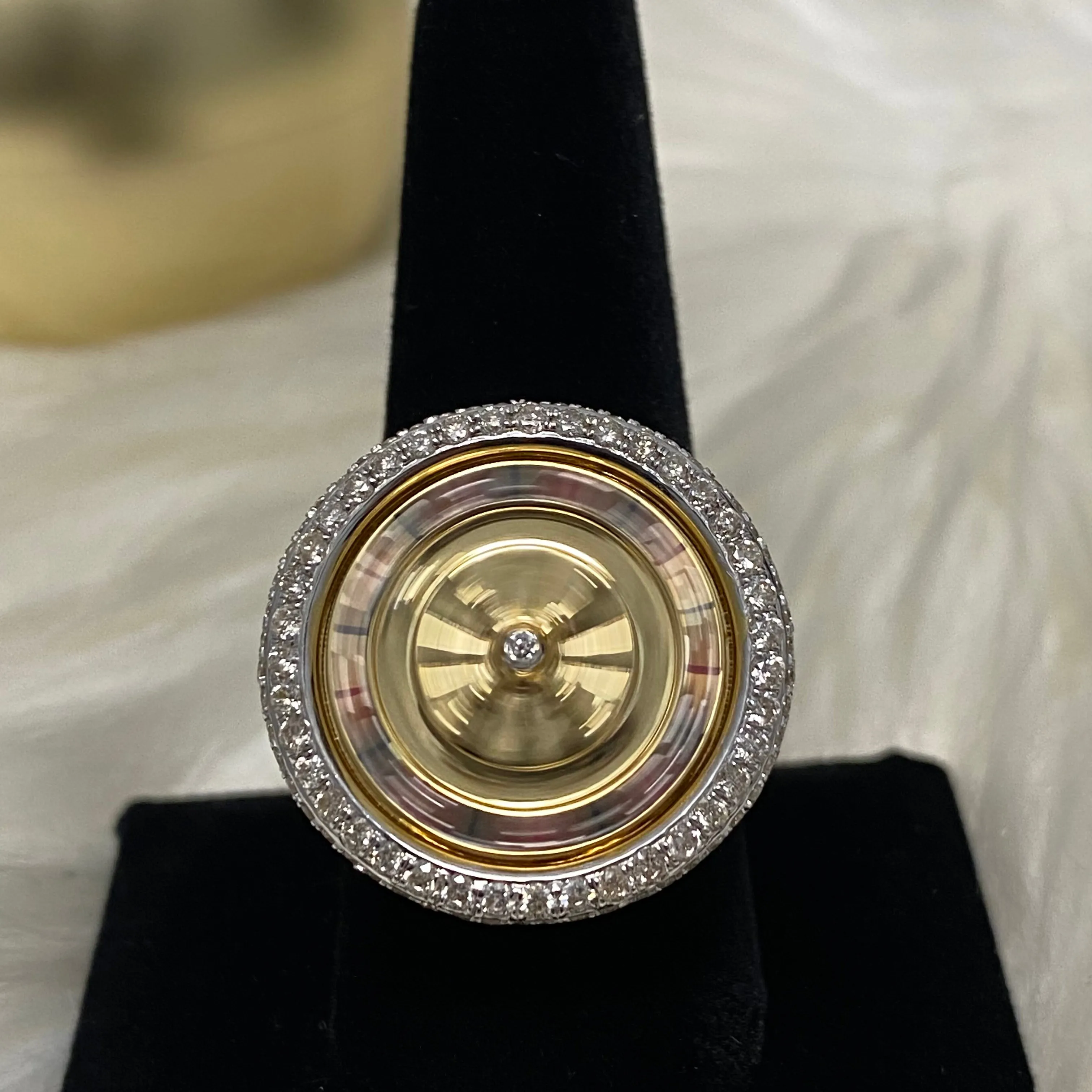 10K Yellow Gold Diamond Casino Roulette Ring 4.8Ct Dia / 24.6gr / Size 12