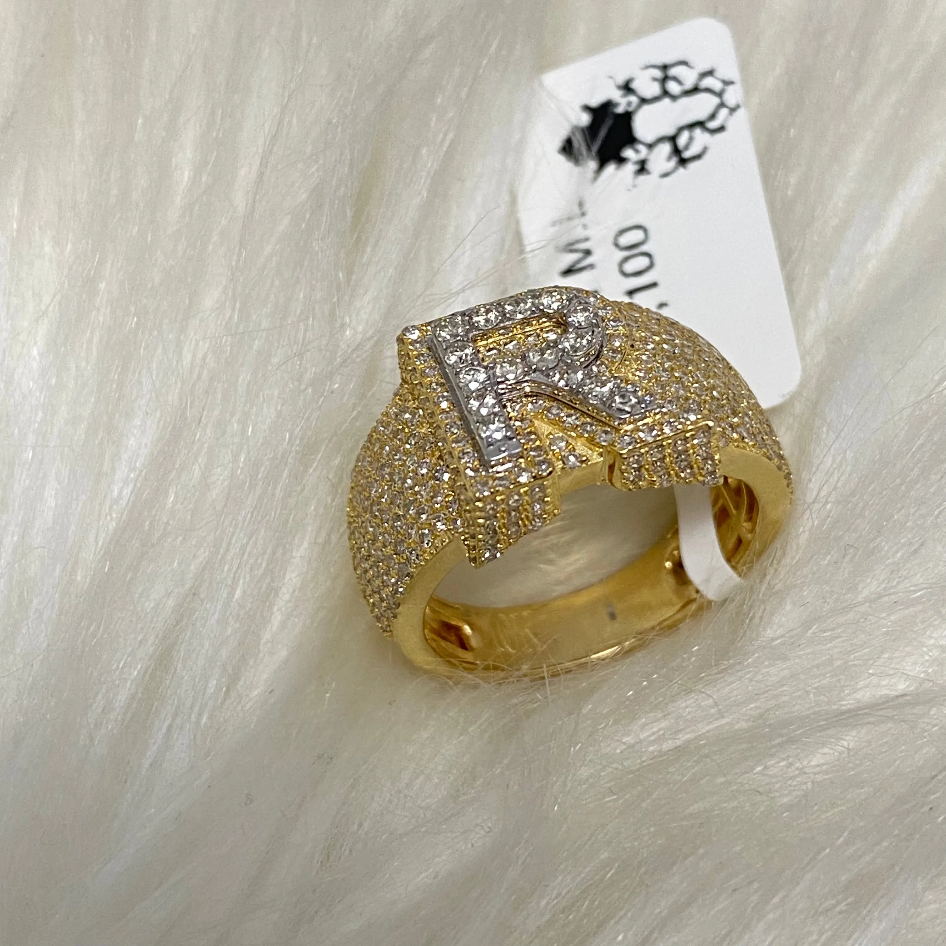 10K Yellow Gold Diamond Letter R Ring 1.62Ct Dia / 6.9gr / Size 8.5
