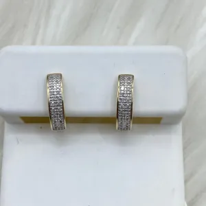 10K Yellow Gold Diamond Luxury Hoop Earrings 0.14Ct Dia / 1.73gr