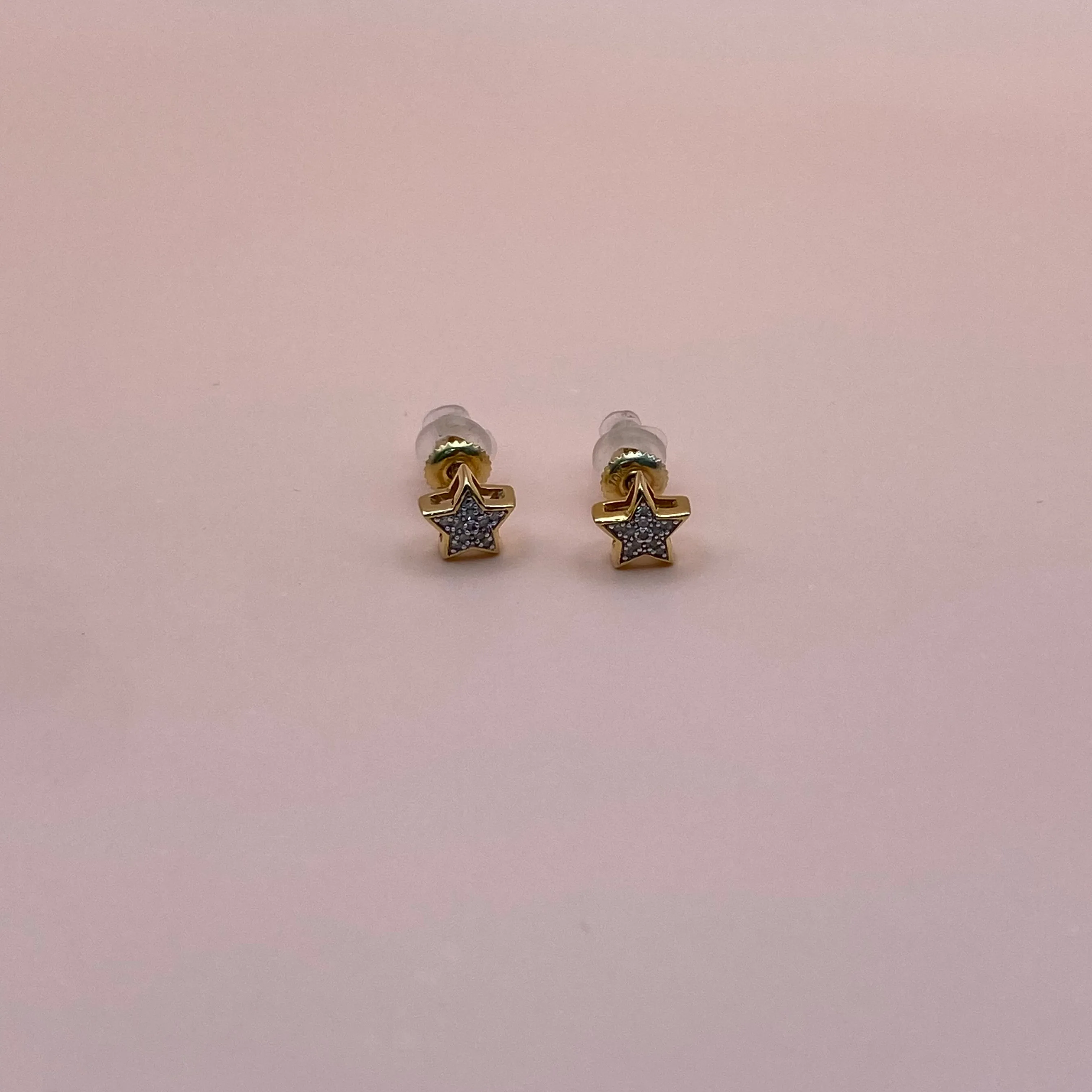 10K Yellow Gold Diamond Star Stud Earrings 0.12Ct / 1gr