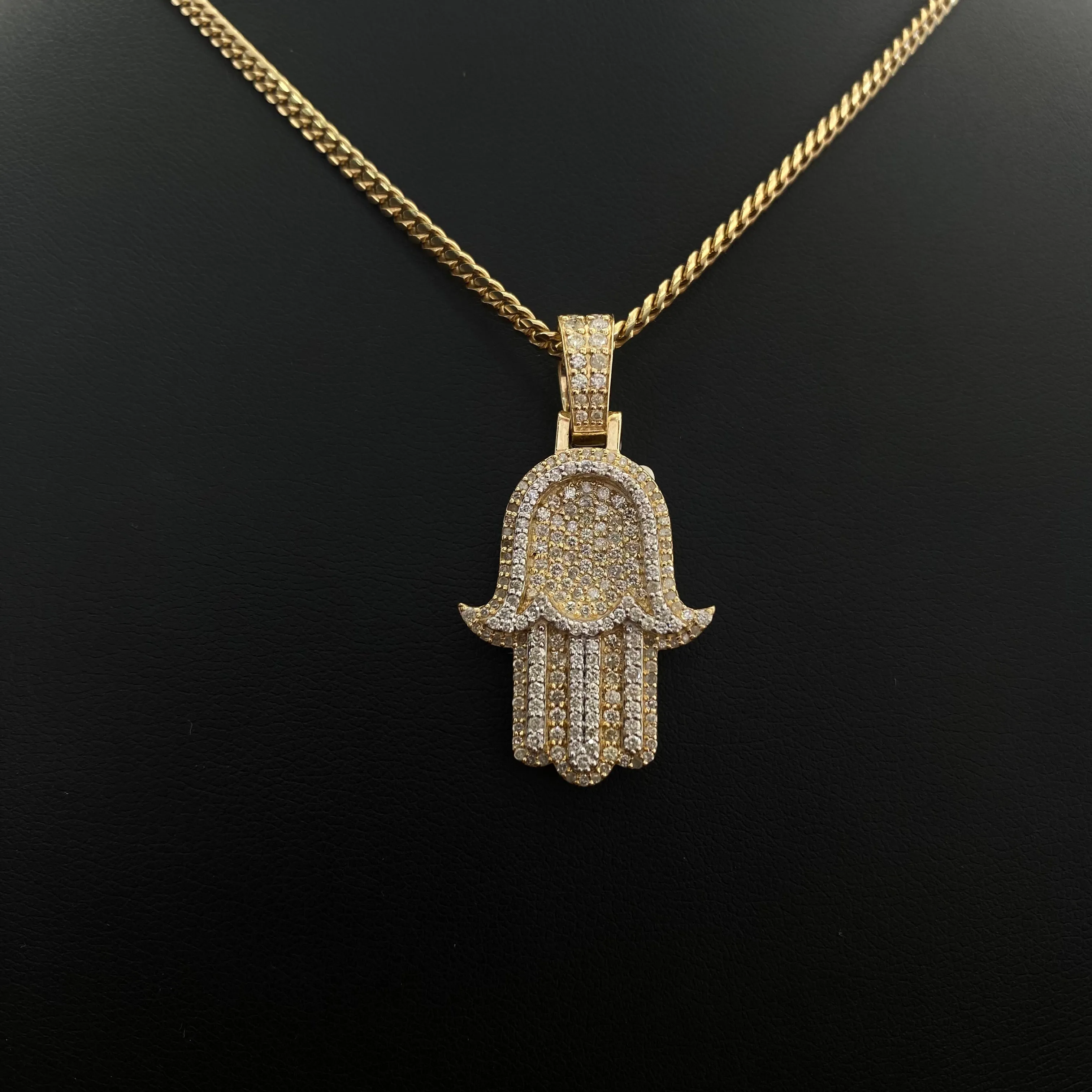 10K Yellow Gold Hand Diamond Pendant 1.46Ct / 7.6gr