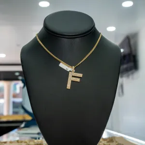 10K Yellow Gold Letter F Pendant With Diamond 0.70Ct / 3.5gr