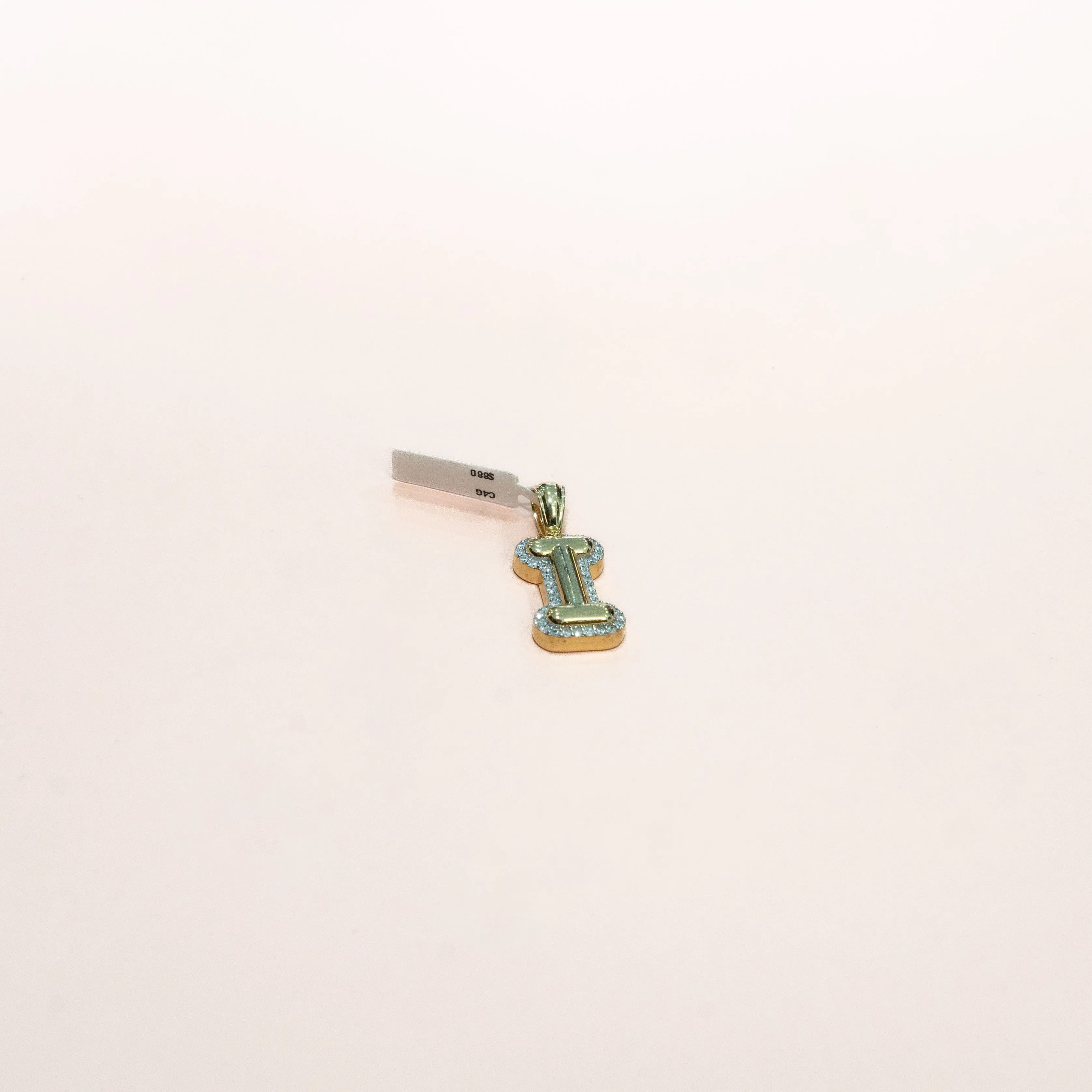 10K Yellow Gold Letter I Pendant With Diamond 0.46Ct / 4.3gr