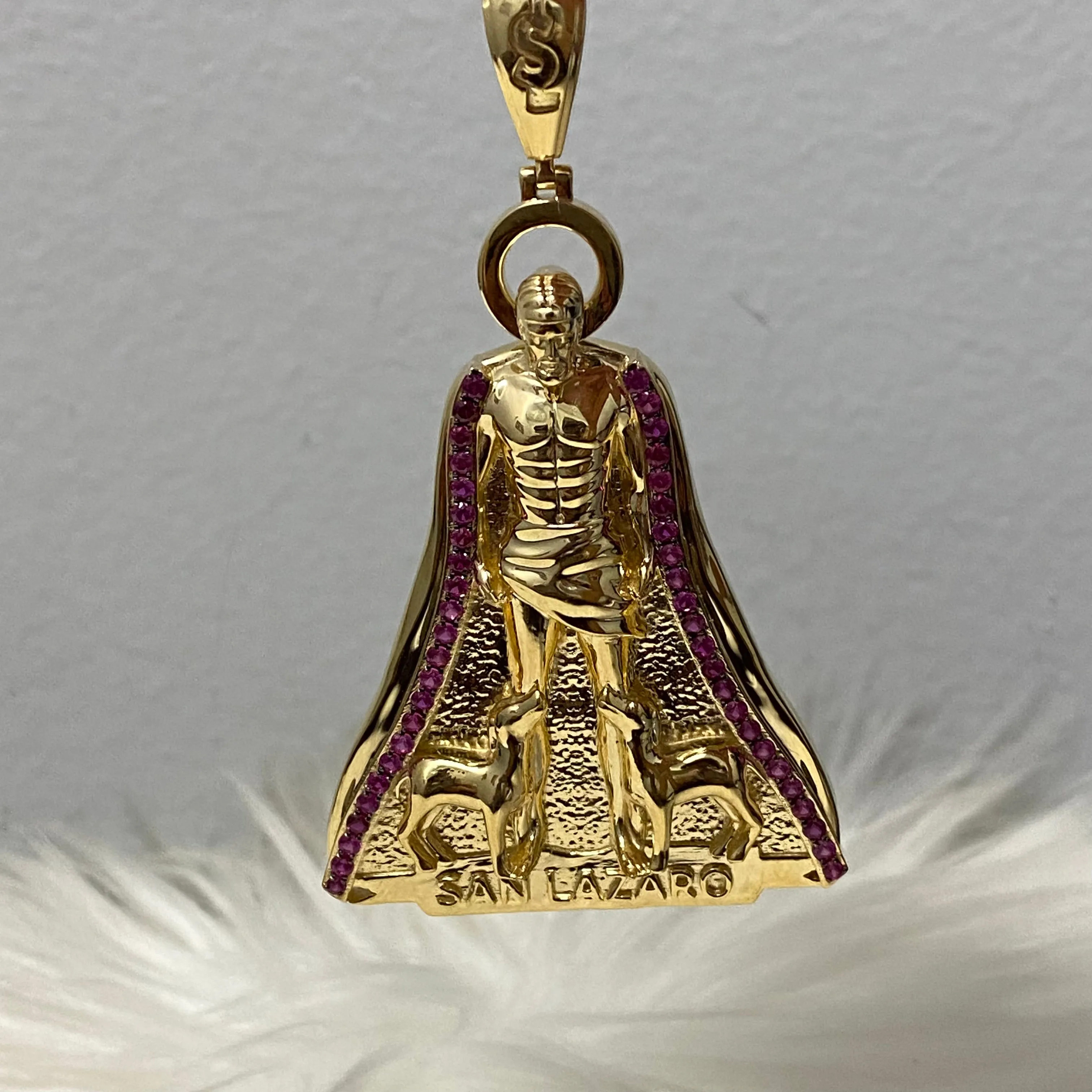 10K Yellow Gold San Lazaro Pendant / 4.08 Ruby / 36.4gr / 3in