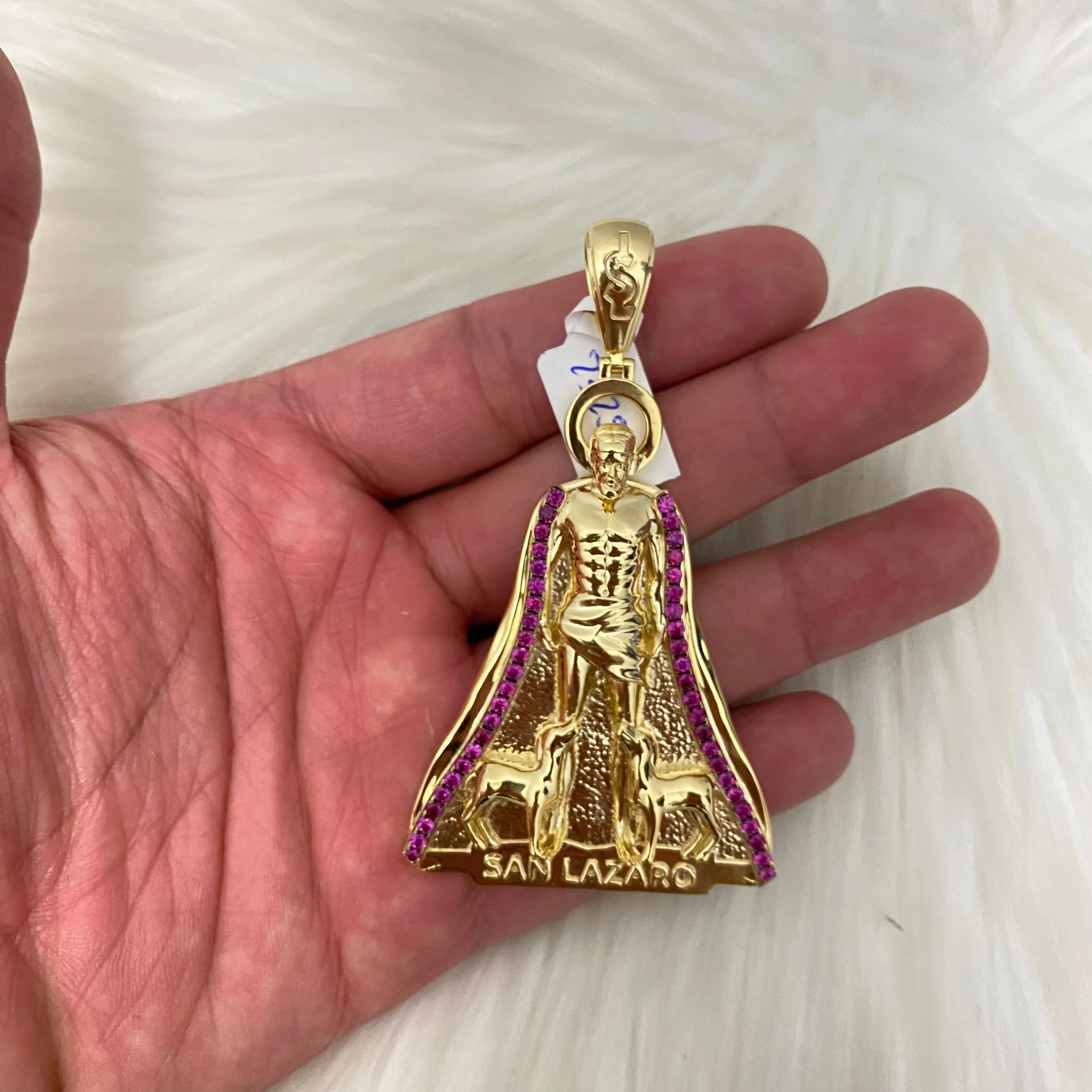 10K Yellow Gold San Lazaro Pendant / 4.08 Ruby / 36.4gr / 3in