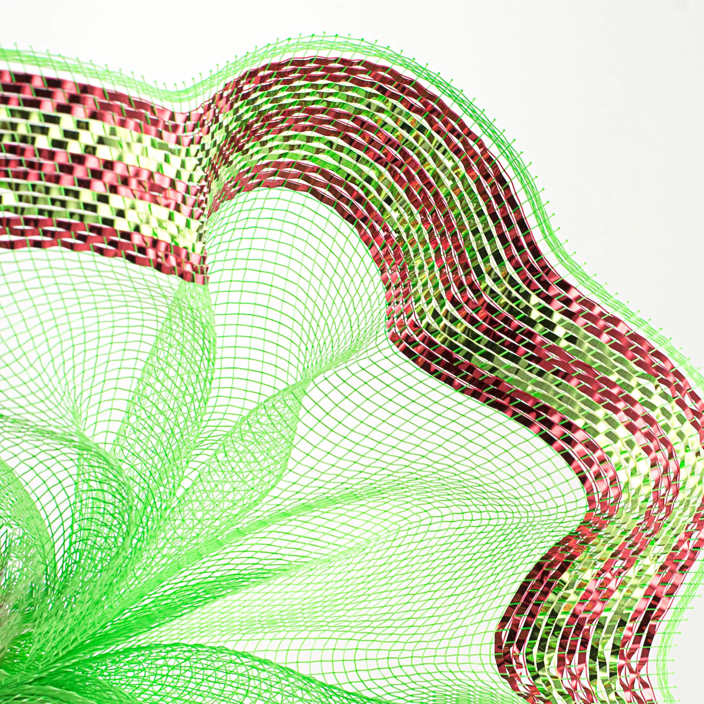 10" Border Stripe Metallic Mesh: Lime & Red