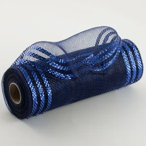 10" Border Stripe Metallic Mesh: Navy & Royal Blue