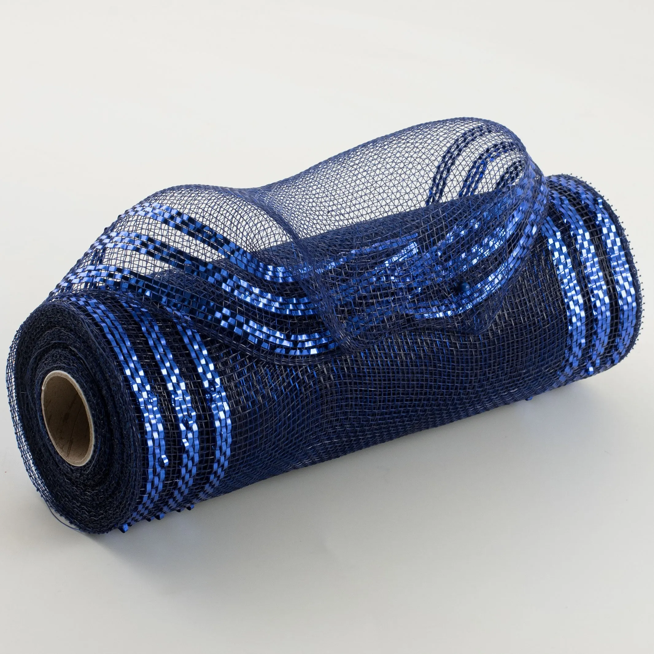 10" Border Stripe Metallic Mesh: Navy & Royal Blue