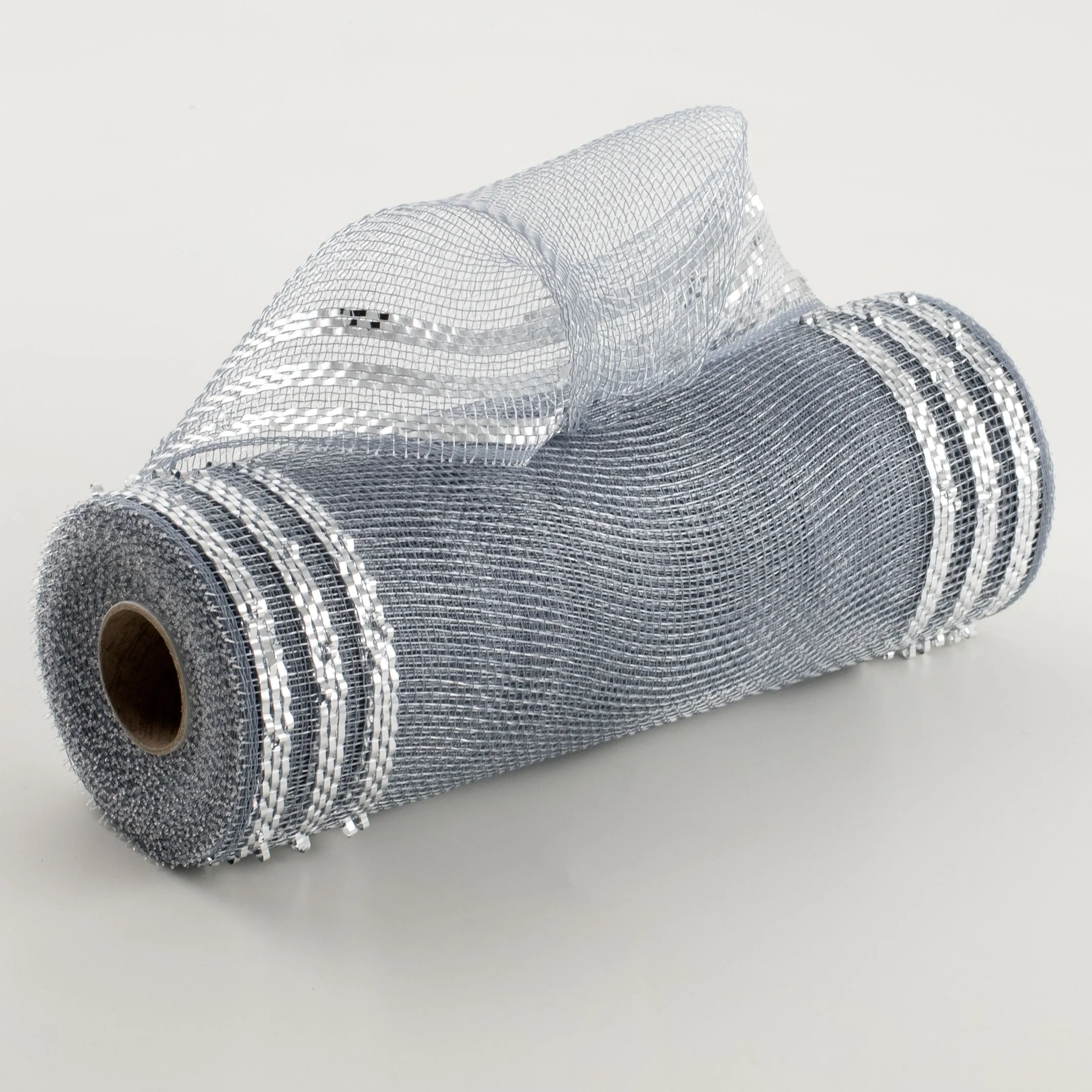 10" Border Stripe Metallic Mesh: Silver