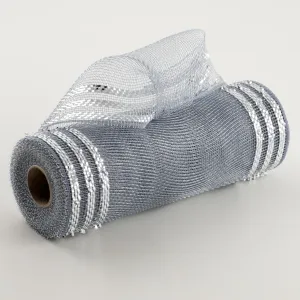 10" Border Stripe Metallic Mesh: Silver