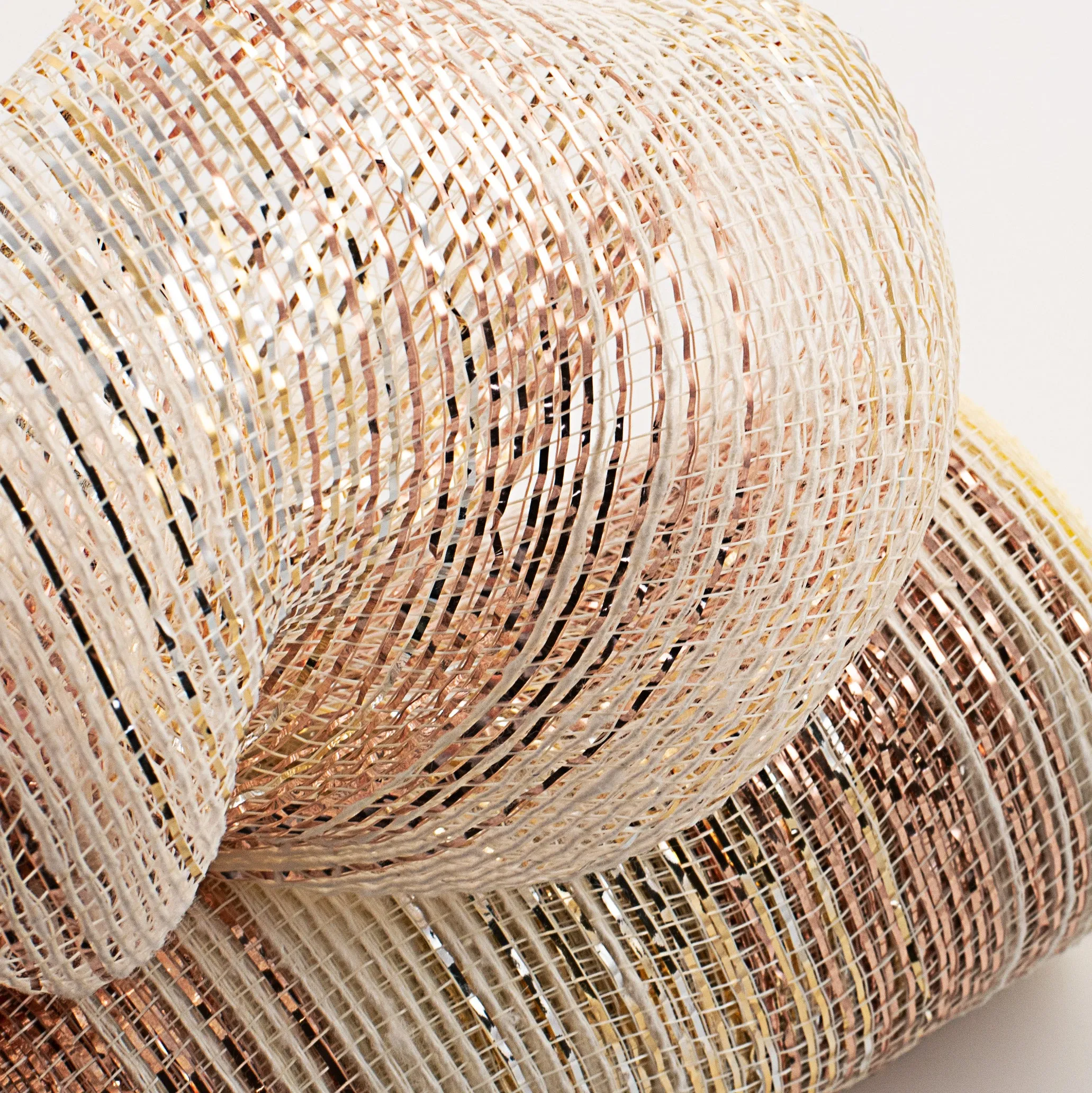 10" Burlap Deco Mesh: Cotton & Metallic Rose Gold Ombré