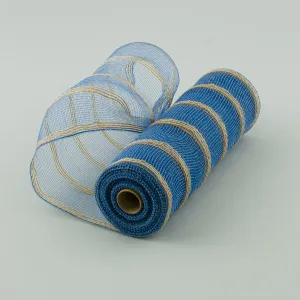 10" Burlap Deco Mesh: Denim Blue & Thin Jute Stripe (10 Yards)