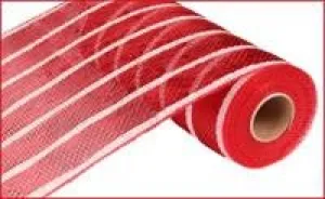 10" Deco Poly Mesh: Deluxe Metallic Wide Red/White Stripe