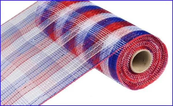 10" Deco Poly Mesh: Metallic Check Red/White/Blue