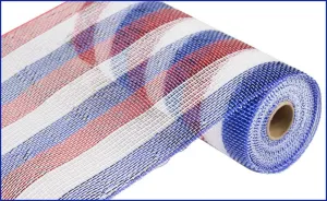10" Deco Poly Mesh: Metallic Stripe Patriotic Red White Blue