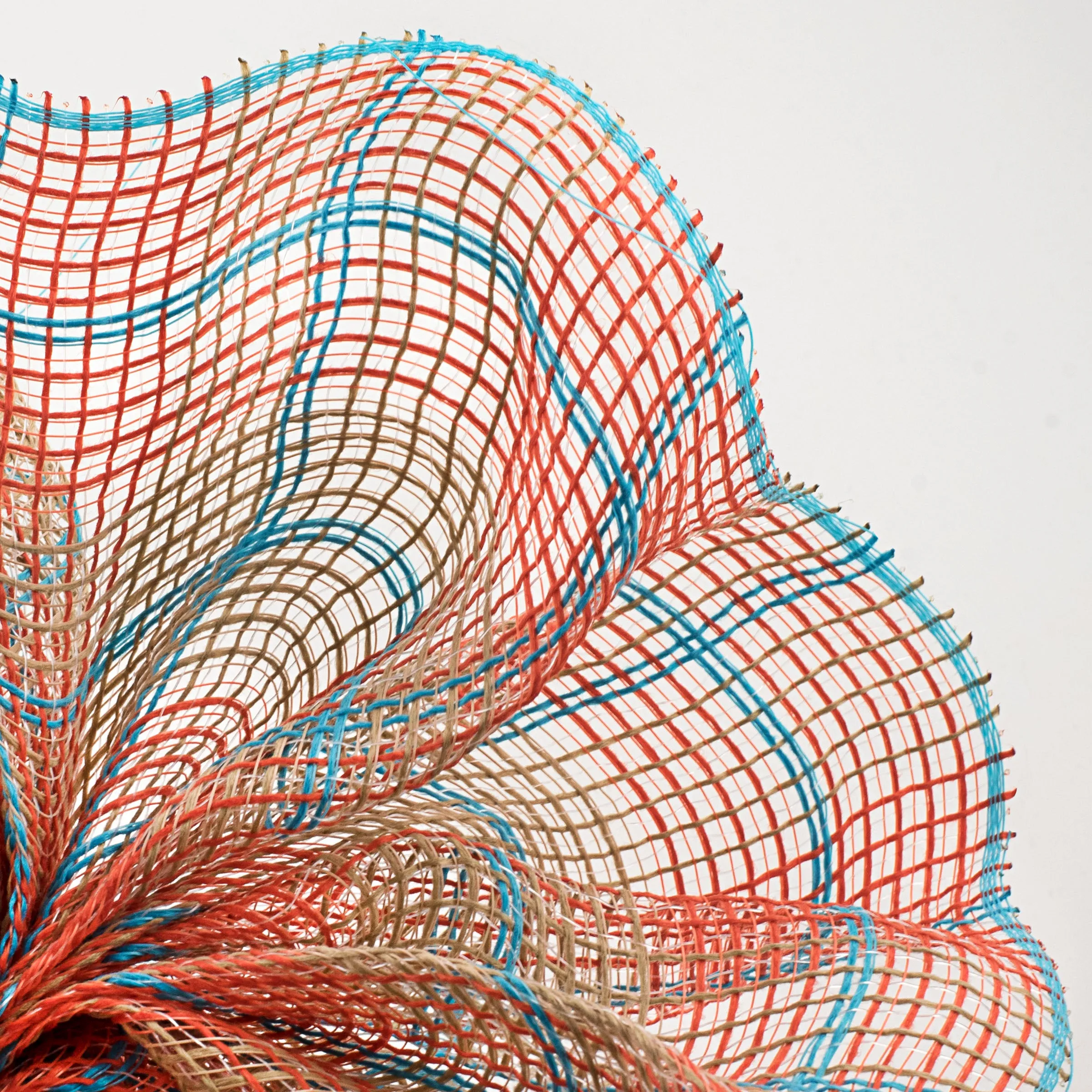 10" Faux Jute & Large Plaid Mesh: Orange, Natural, Turquoise