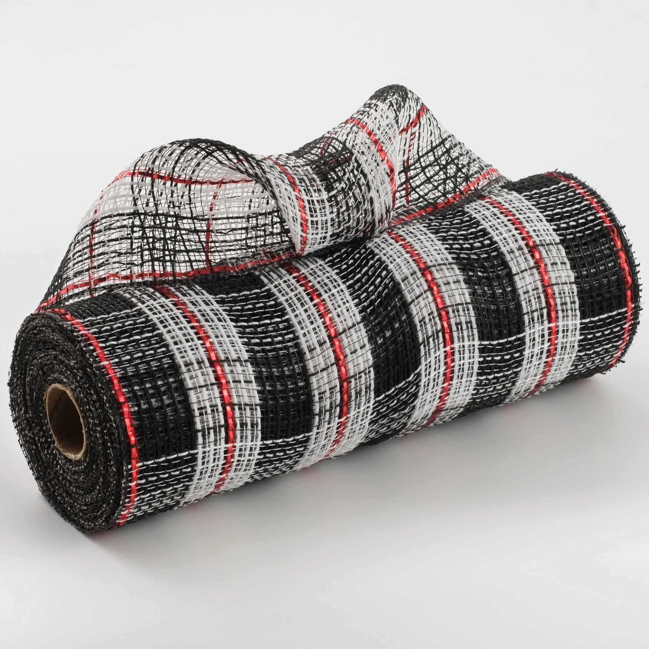 10" Faux Jute Check Foil Mesh: Black, White, Red