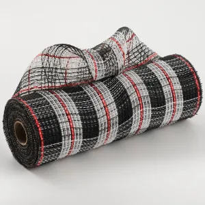 10" Faux Jute Check Foil Mesh: Black, White, Red