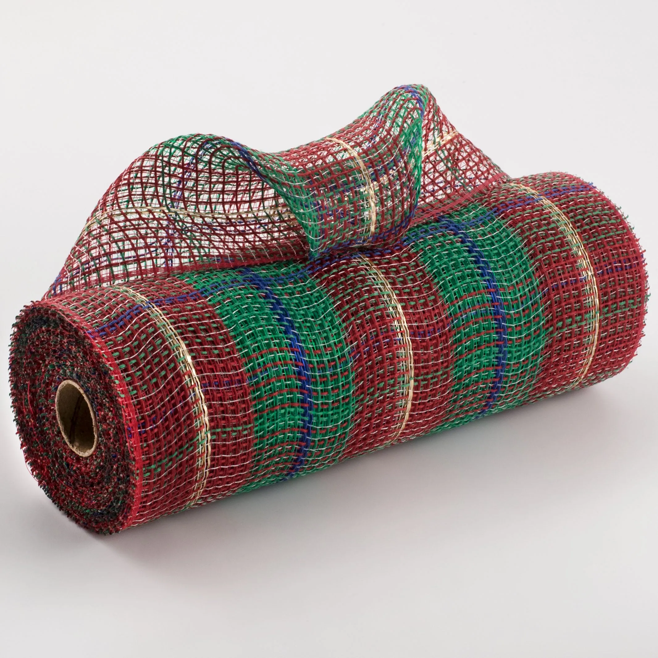 10" Faux Jute Large Plaid Mesh: Red, Emerald, Royal Blue, Gold