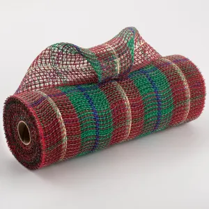 10" Faux Jute Large Plaid Mesh: Red, Emerald, Royal Blue, Gold