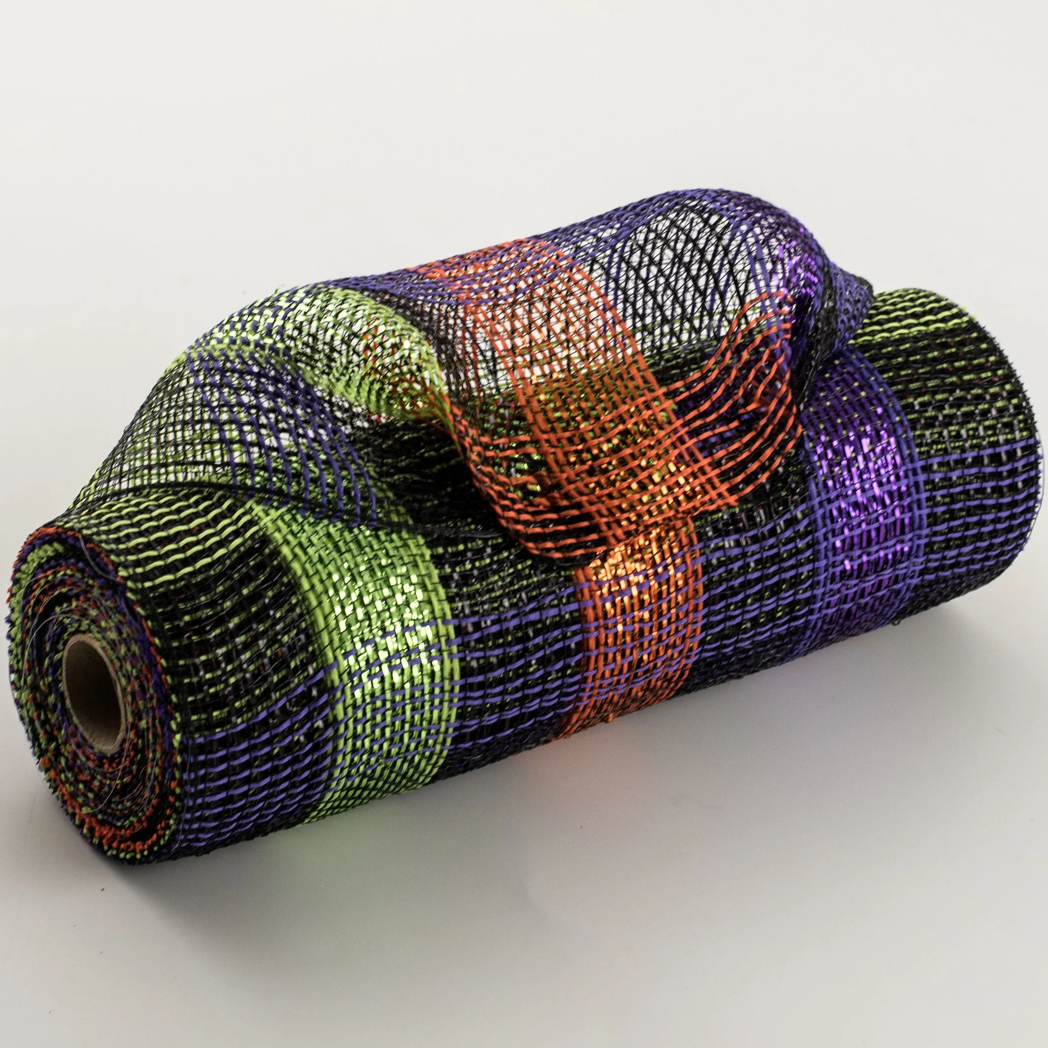10" Halloween Metallic Plaid Mesh: Black, Purple, Orange, Lime