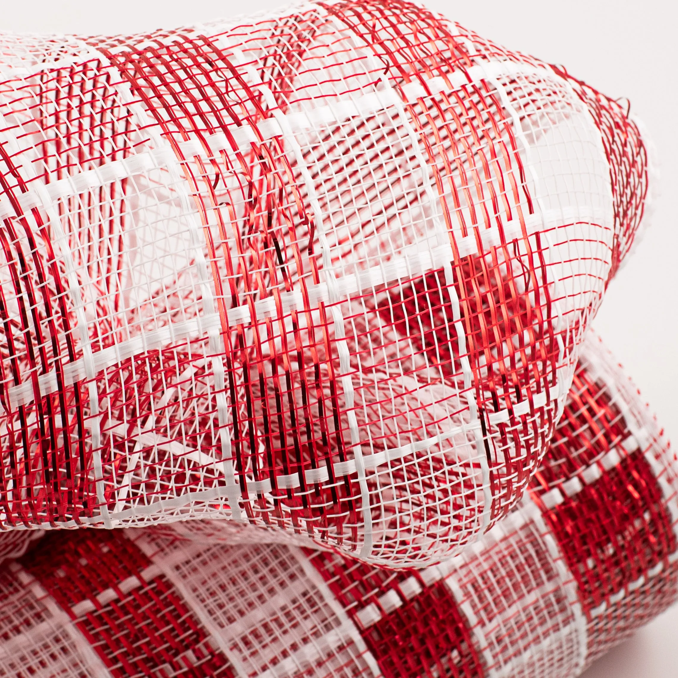 10" Metallic Check Mesh: Red & White (10 Yards)