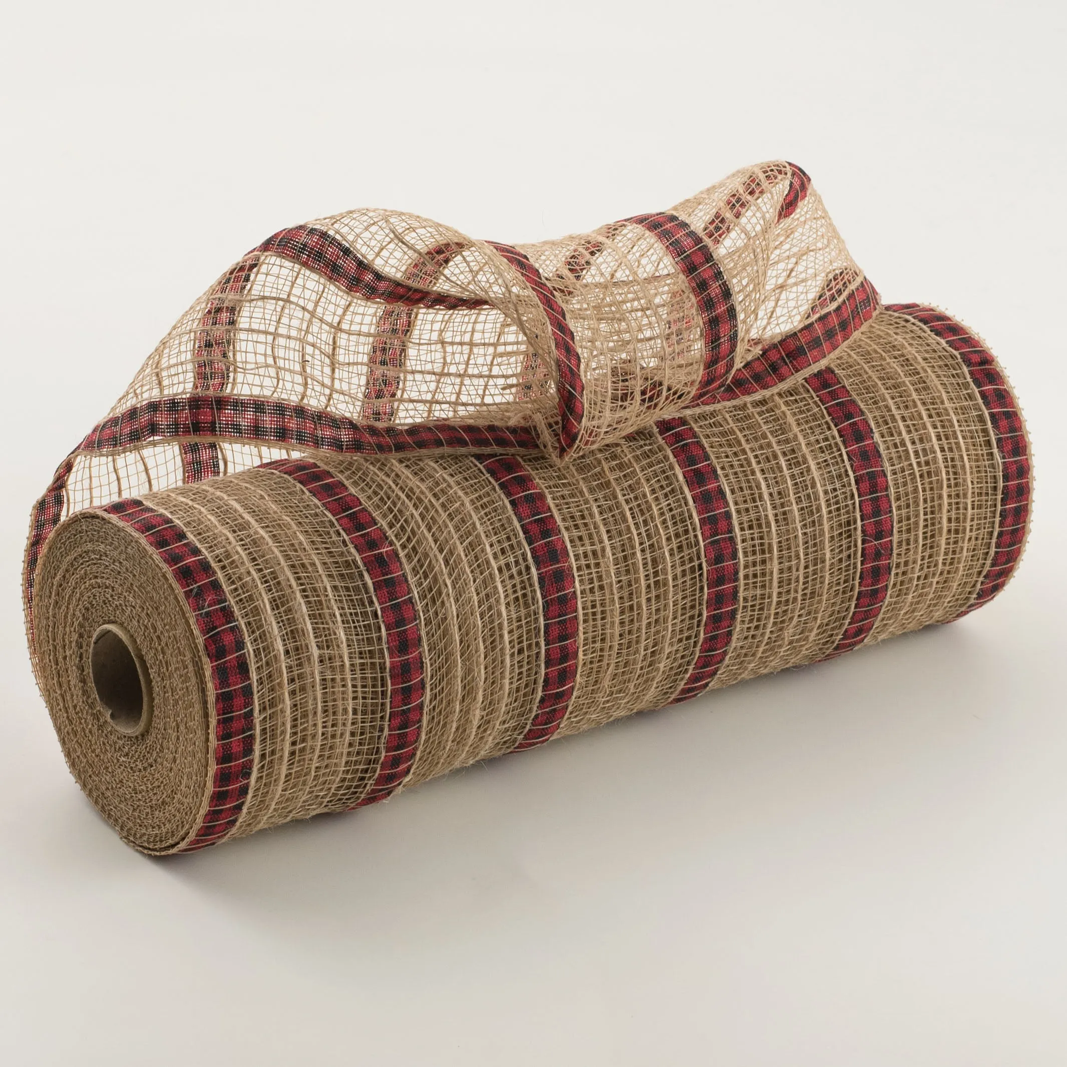 10" Patterned Mesh: Natural Jute & Red Buffalo Plaid Print