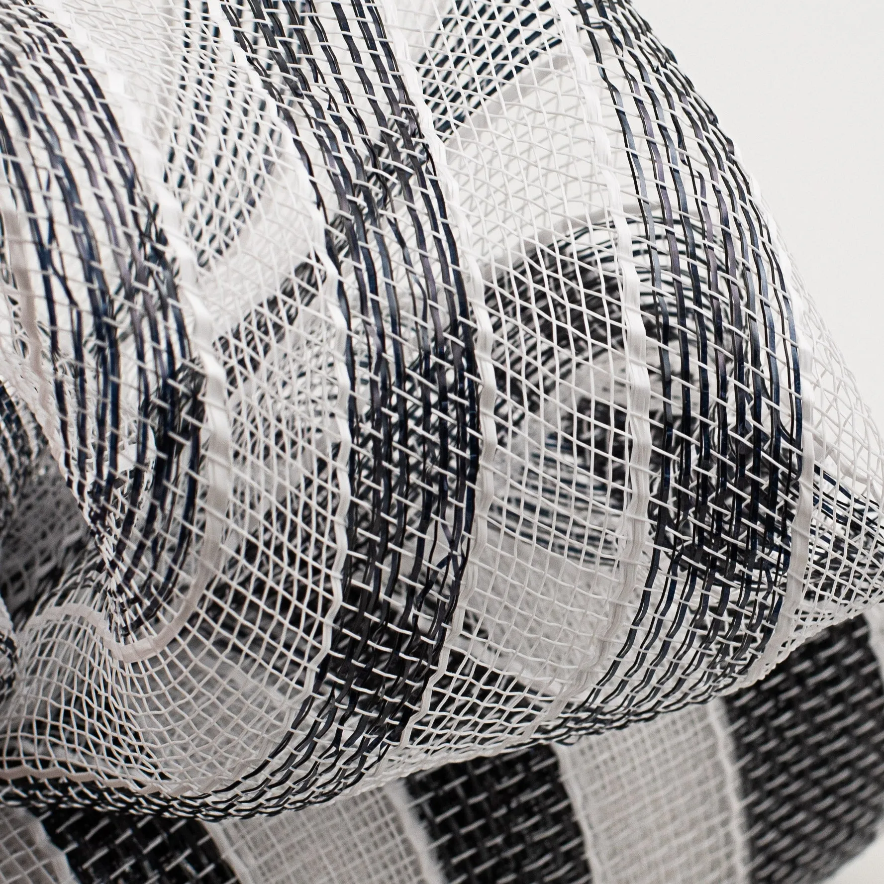 10" Poly Deco Mesh: Black/White Foil Stripe