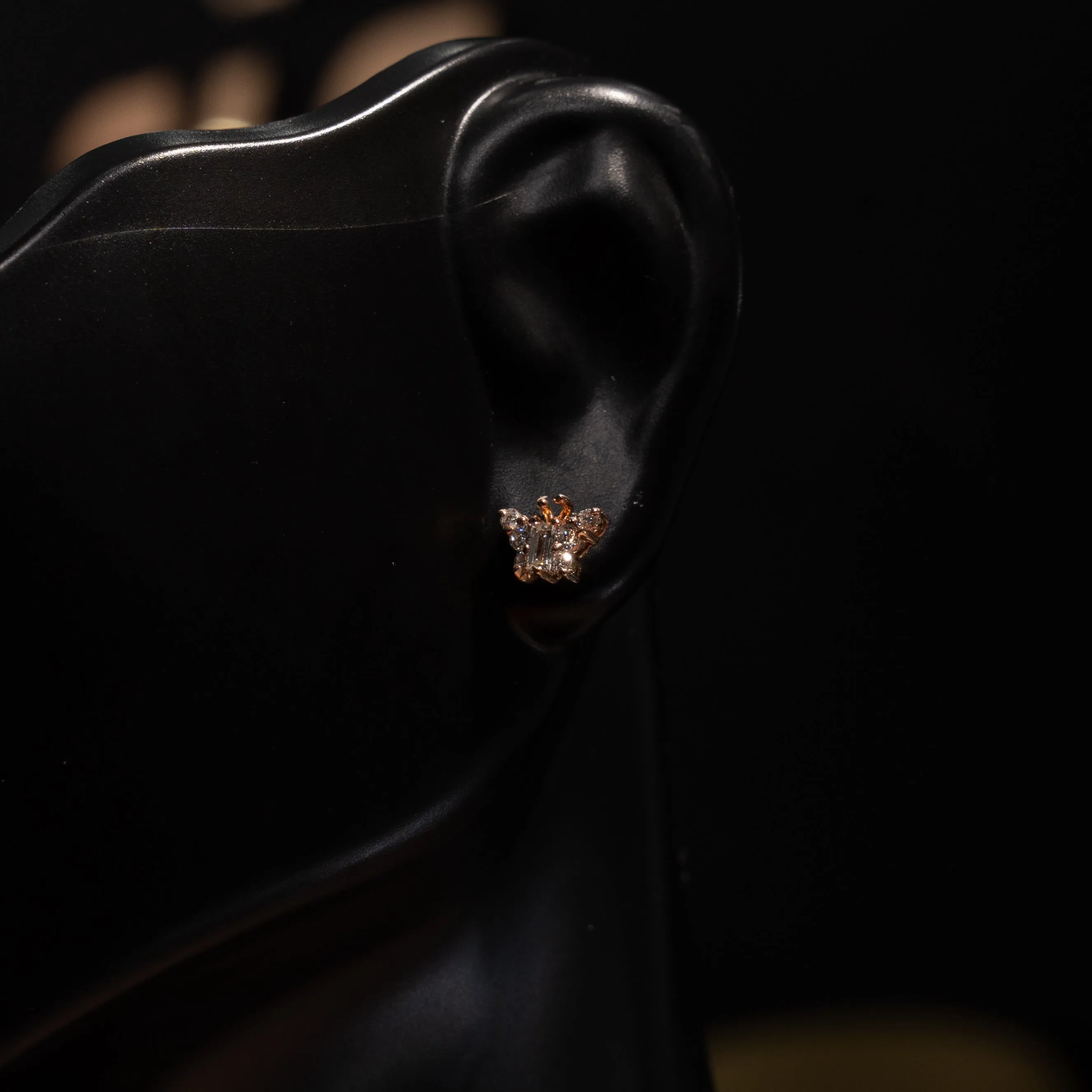 14K Rose Gold Butterfly Diamond Stud Earrings 0.54Ct / 1.2gr