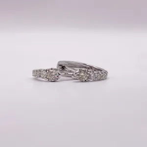 14K White Gold Diamond Luxury Hoop Earrings 0.54Ct / 2.6gr