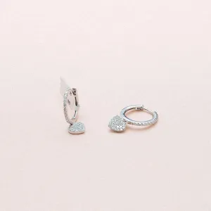14K White Gold Heart Hoop Earrings With Diamond 0.73Ct / 3.8gr