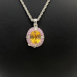 14K White Gold Luxury Ambar Pendant Pink Sapphire / 5gr
