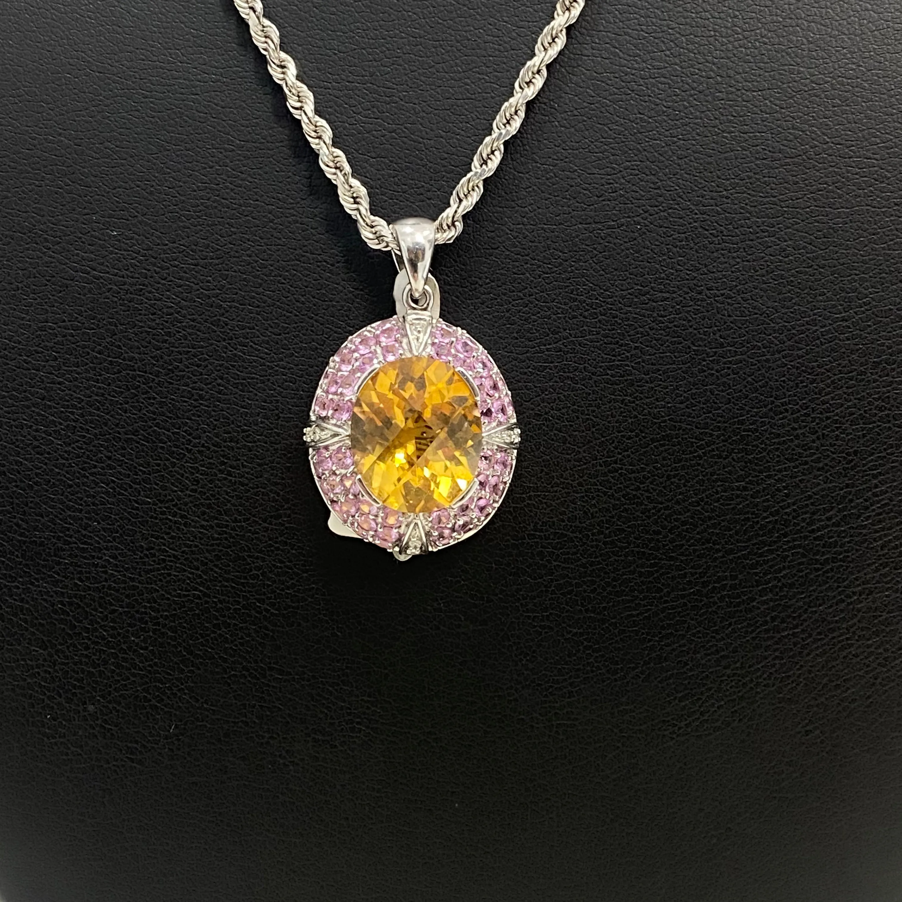 14K White Gold Luxury Ambar Pendant Pink Sapphire / 5gr