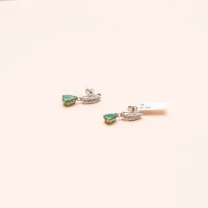 14K White-Yellow Gold Emerald Hoop Earrings With Diamond / 3.1gr