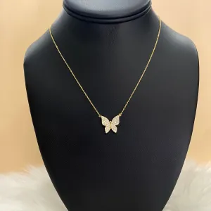 14K Yellow Gold Diamond Butterfly Chain 0.75Ct / 2.9gr