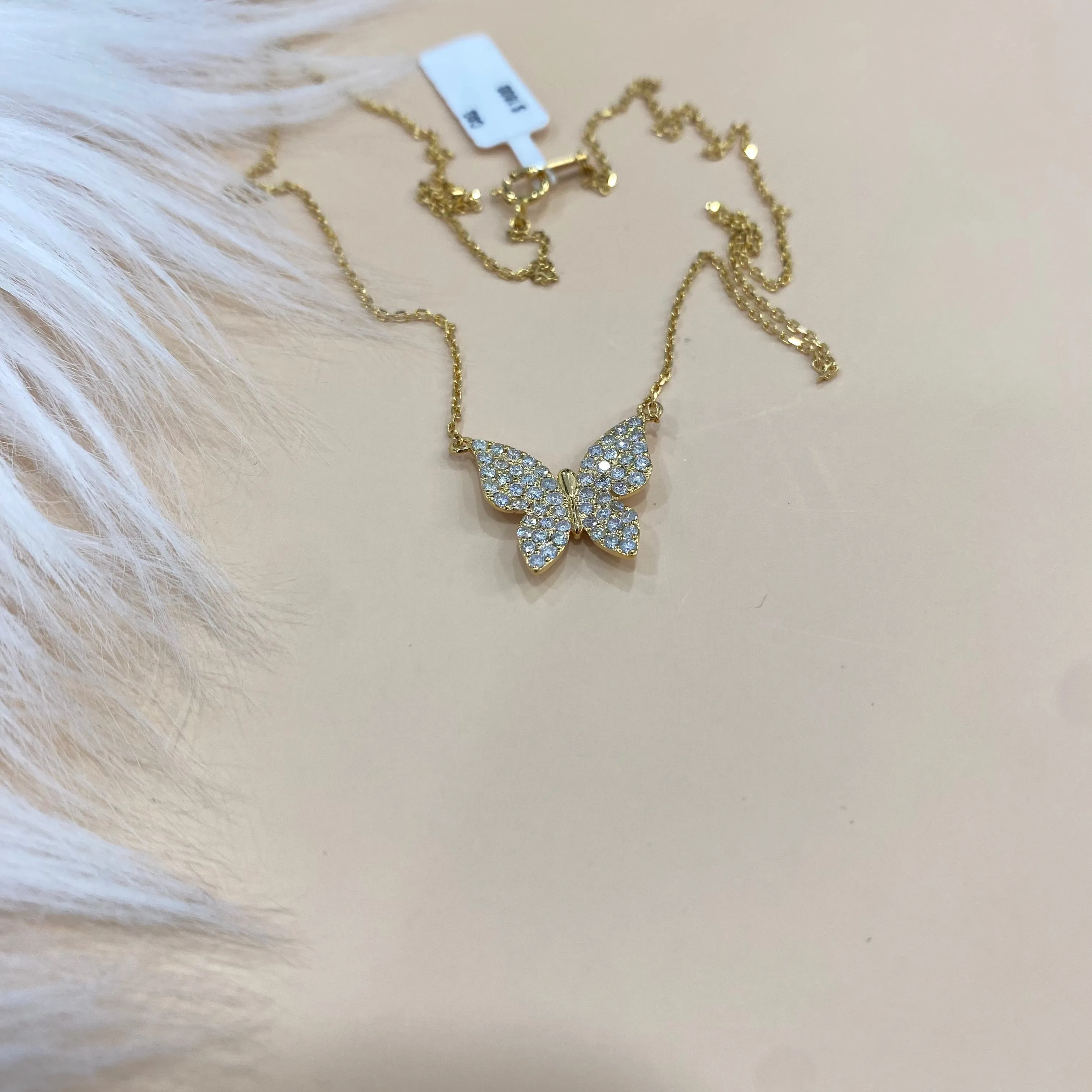 14K Yellow Gold Diamond Butterfly Chain 0.75Ct / 2.9gr