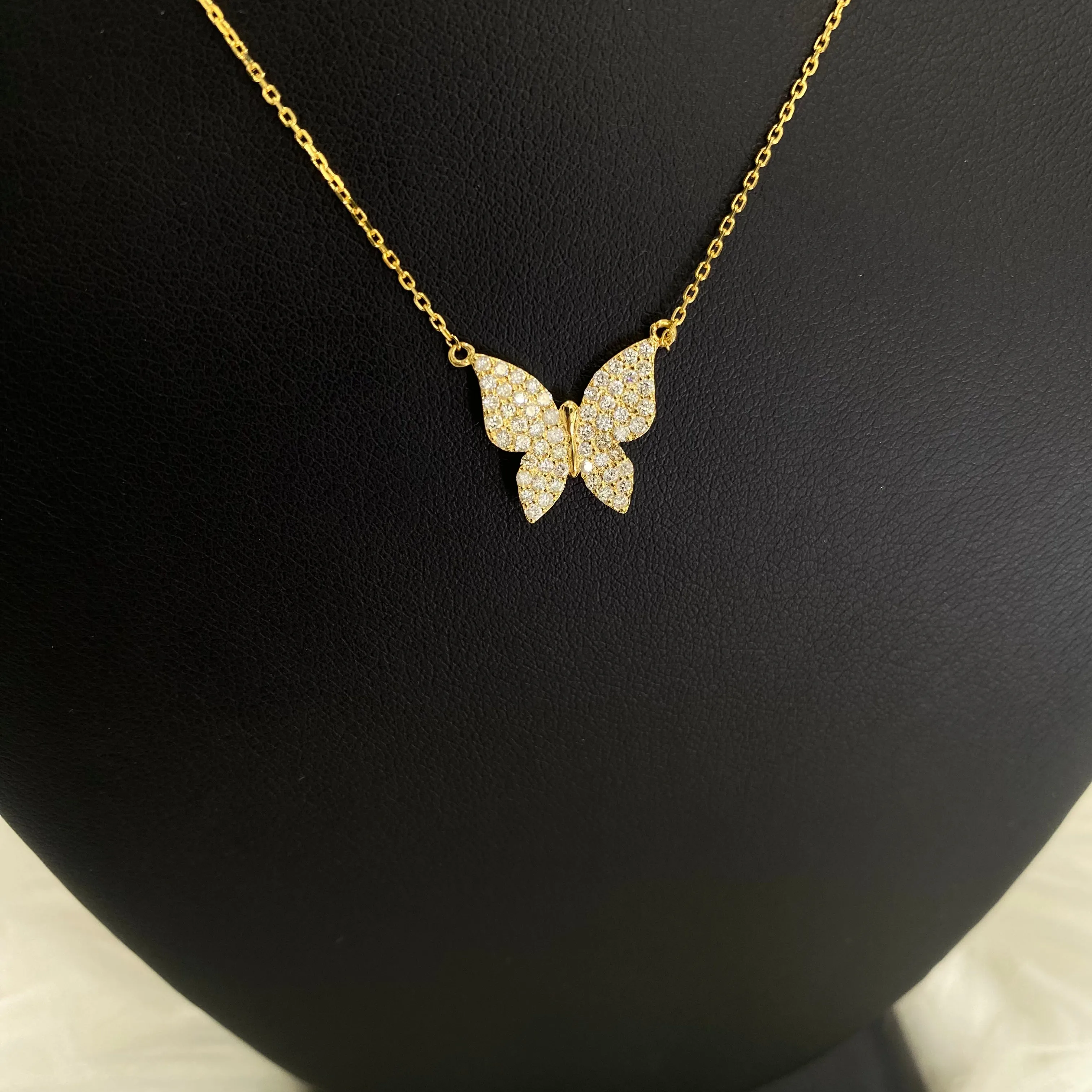 14K Yellow Gold Diamond Butterfly Chain 0.75Ct / 2.9gr