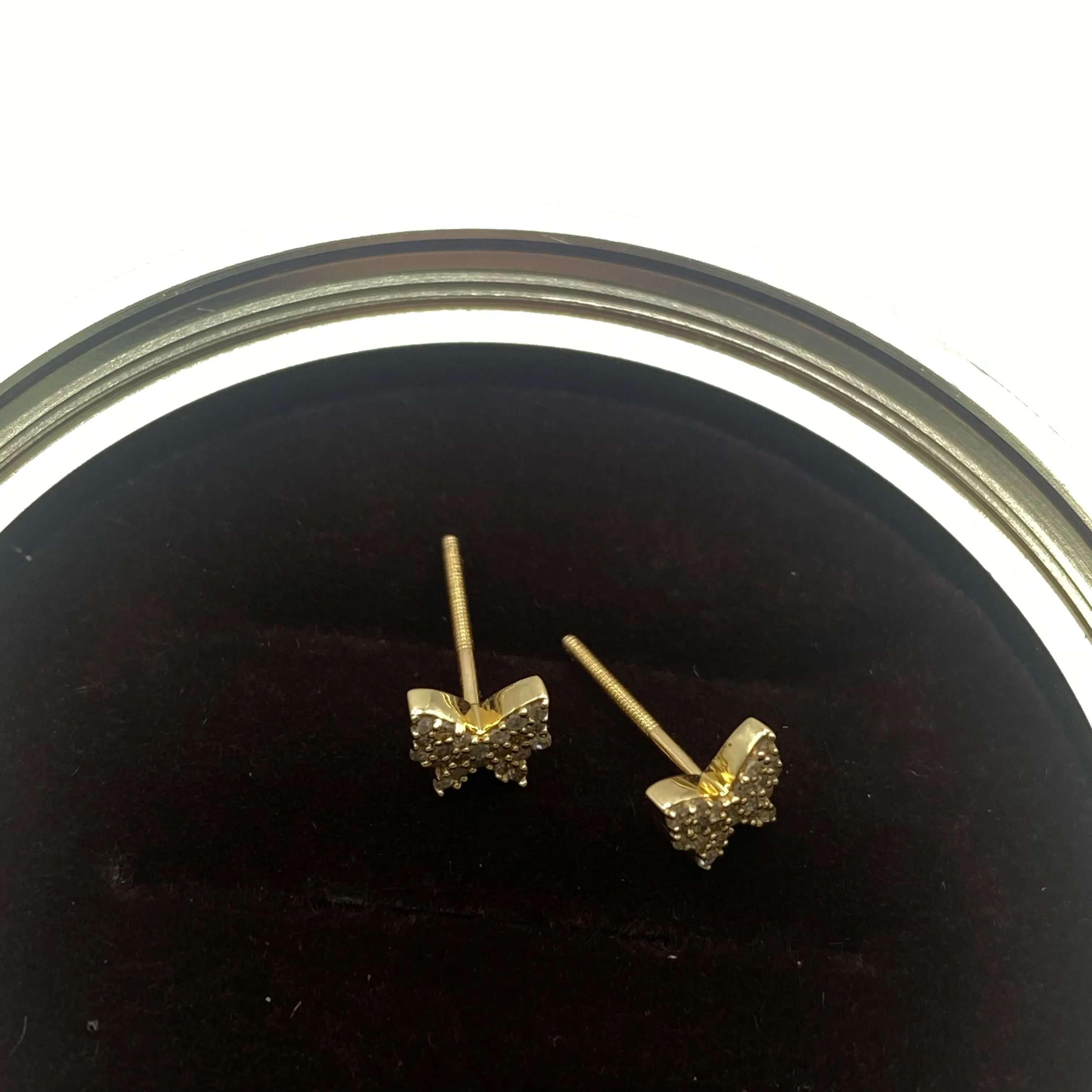 14K Yellow Gold Diamond Butterfly Stud Earrings 0.49Ct / 1.13gr