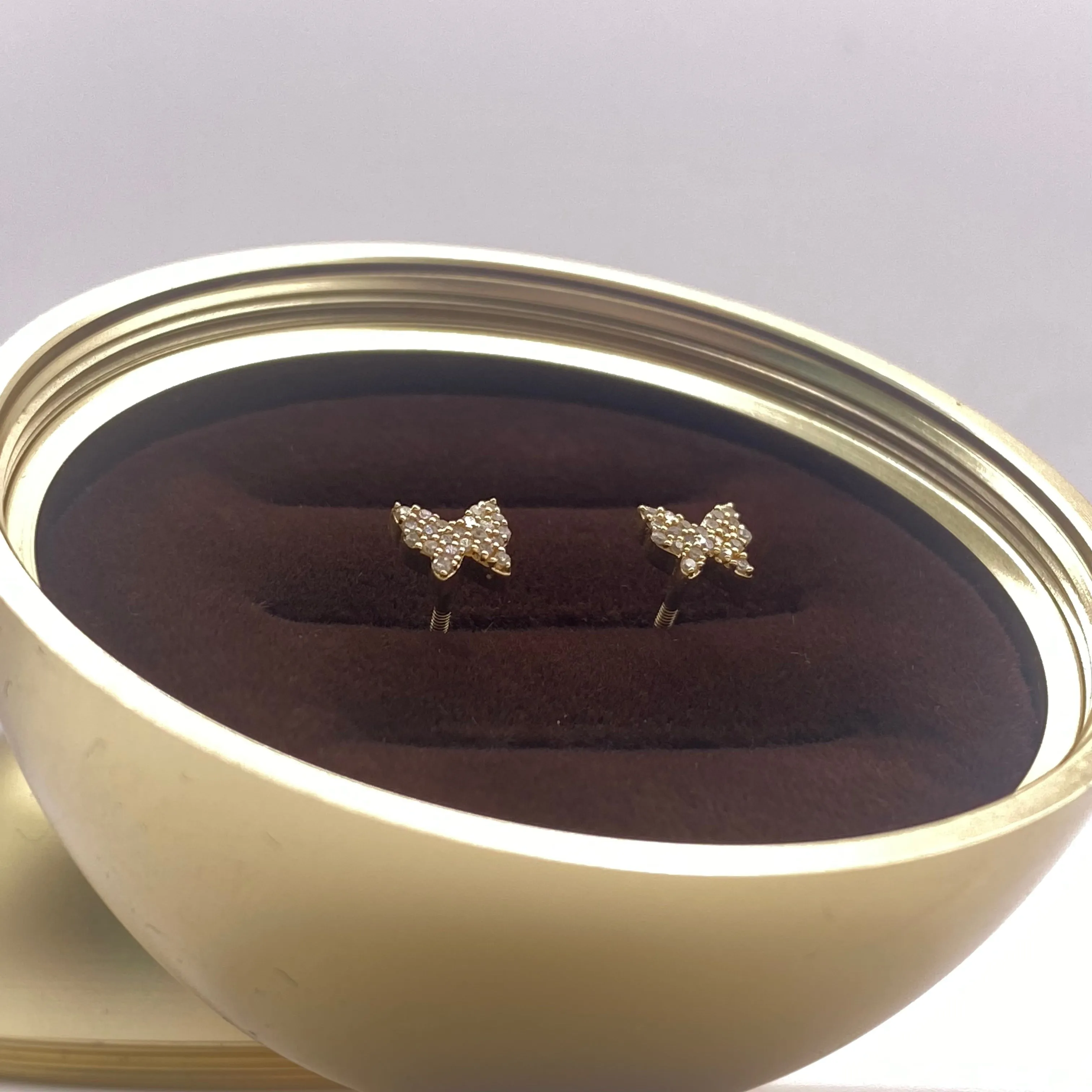 14K Yellow Gold Diamond Butterfly Stud Earrings 0.49Ct / 1.13gr