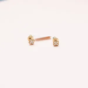 14K Yellow Gold Diamond Flower Stud Earrings 0.26Ct / 2.2gr