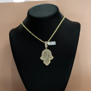 14K Yellow Gold Hand Pendant With Diamond 4.57Ct / 12.4gr