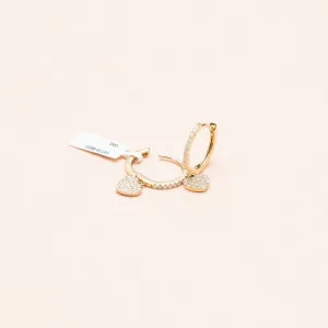 14K Yellow Gold Heart Hoop Earrings With Diamond 0.73Ct / 3.8gr