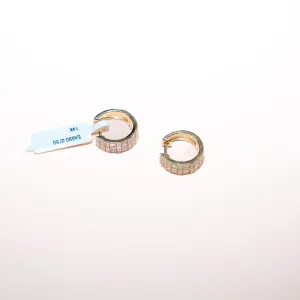 14K Yellow Gold Hoop Earrings With Diamond  / 3.5gr