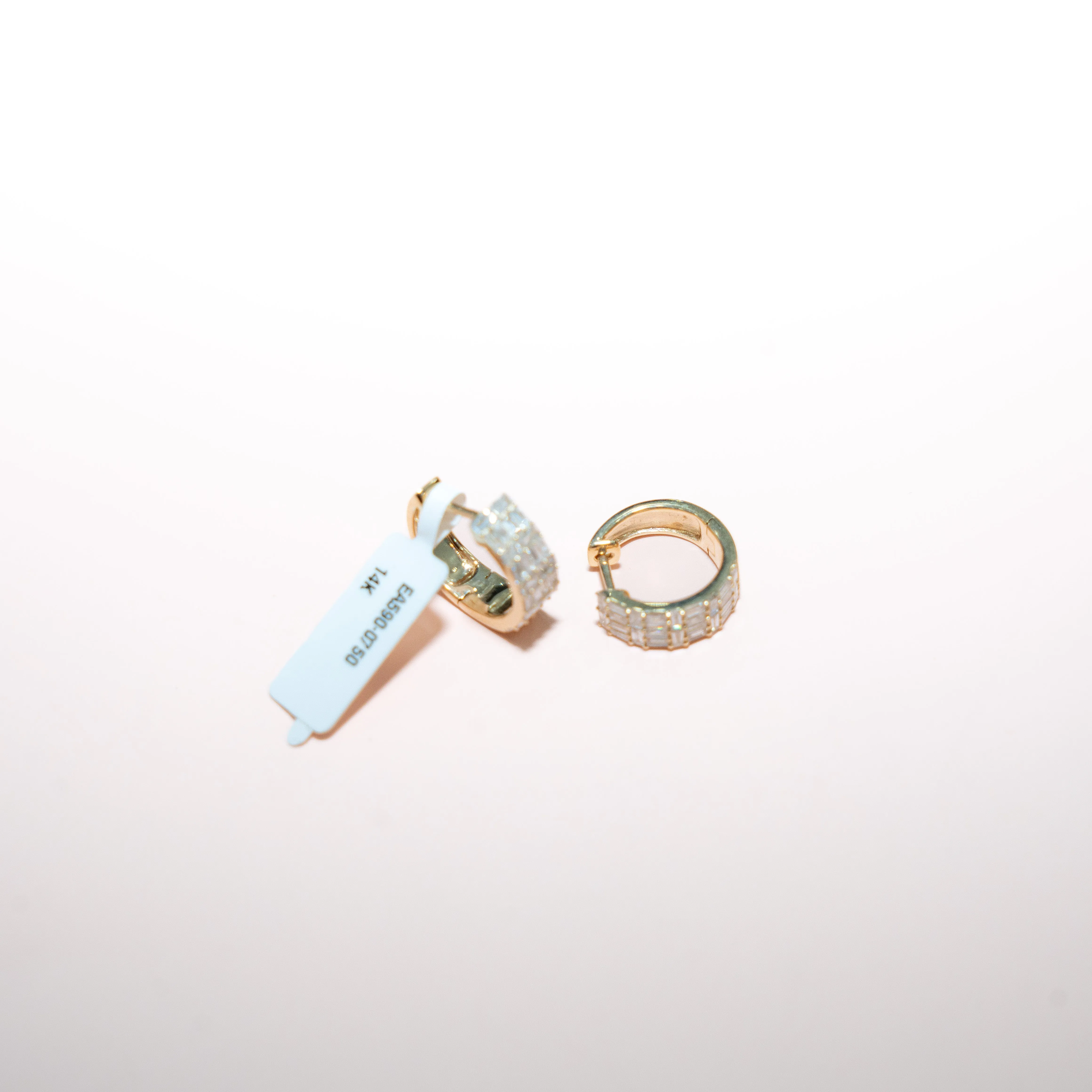 14K Yellow Gold Hoop Earrings With Diamond  / 3.5gr