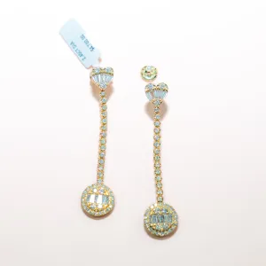 14K Yellow Gold Luxury Stud Earrings With Diamond Baguette 2.45Ct  / 6.5gr